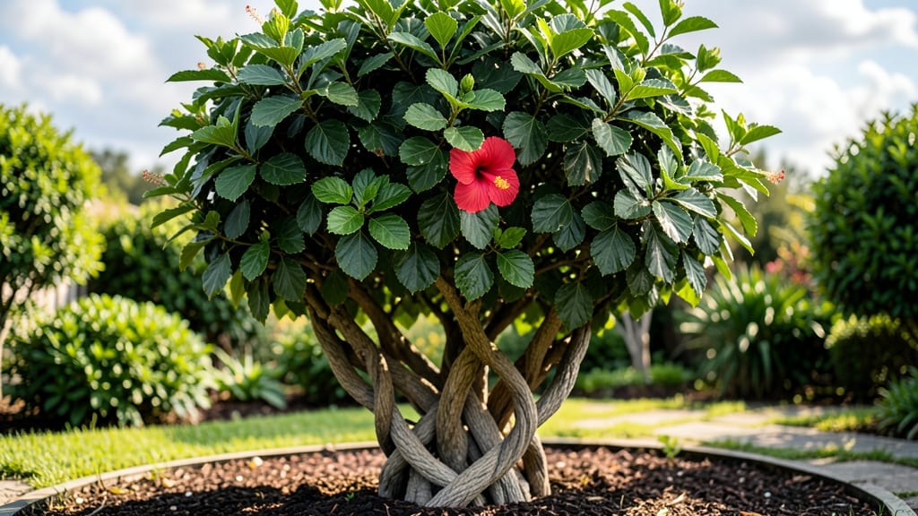 Braided Hibiscus Tree Full Grown: Twisted Canopy Design for Year-Round Drama