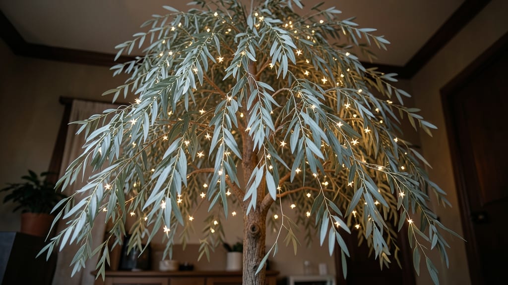 Faux Eucalyptus Tree with Battery-Operated Star Lights