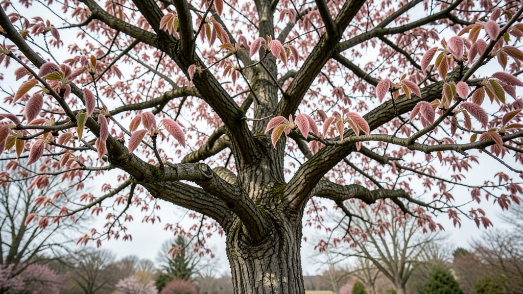 European Chestnut 'Rossica' Pinkish Spring Foliage