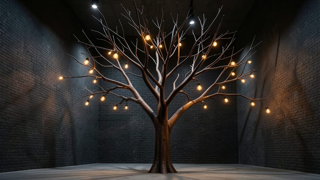 Branched Metal Tree with Warm Amber Bulbs