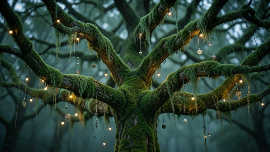 Living Moss Tree with Glowing LED Moss Ornaments