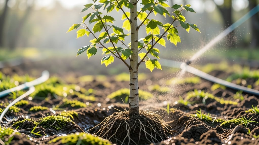 Newly Planted Deciduous Trees in Spring