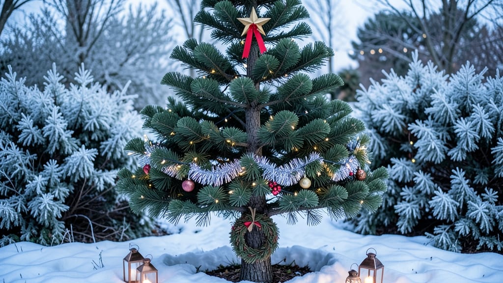 Christmas Tree Outside House: Year-Round Focal Point With Minimal Pruning