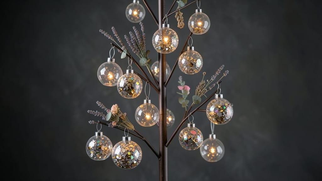Glass Ornaments Tree with Solar-Powered Fairy Lights