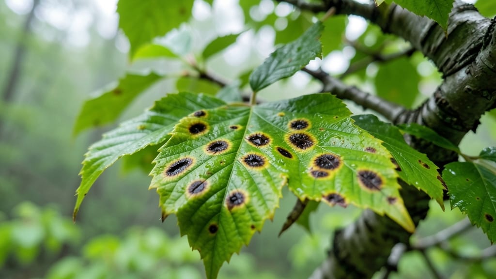 Anthracnose Spots on Maple Leaves