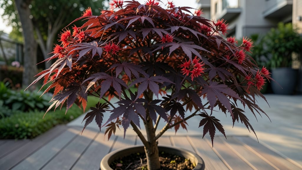 Japanese Bloodleaf Maple with Crimson Flowers