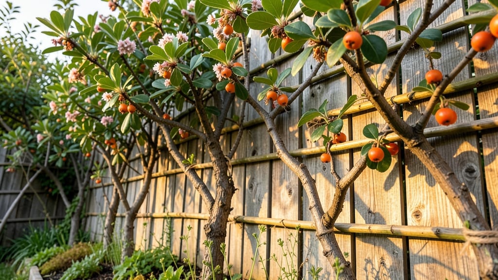 Espaliered Strawberry Tree Against Fences