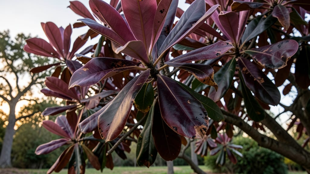Deep Purple Fall Foliage on Southern Magnolia
