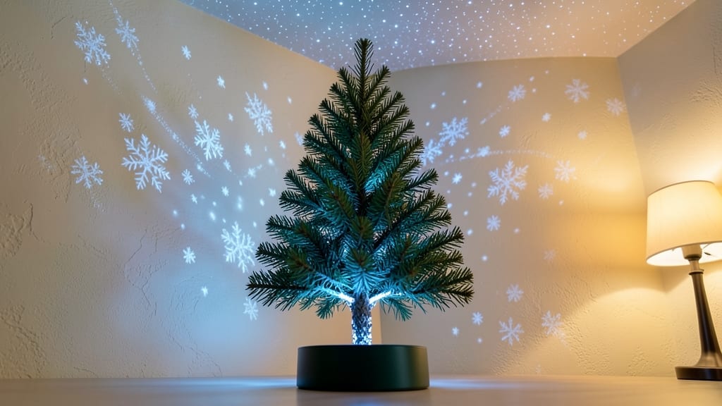 Mini Fir Tree with Projector Snowfall Lights