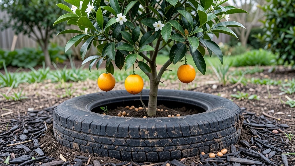 Orange Tree Tire Planters: Upcycled Containers for Small-Space Citrus