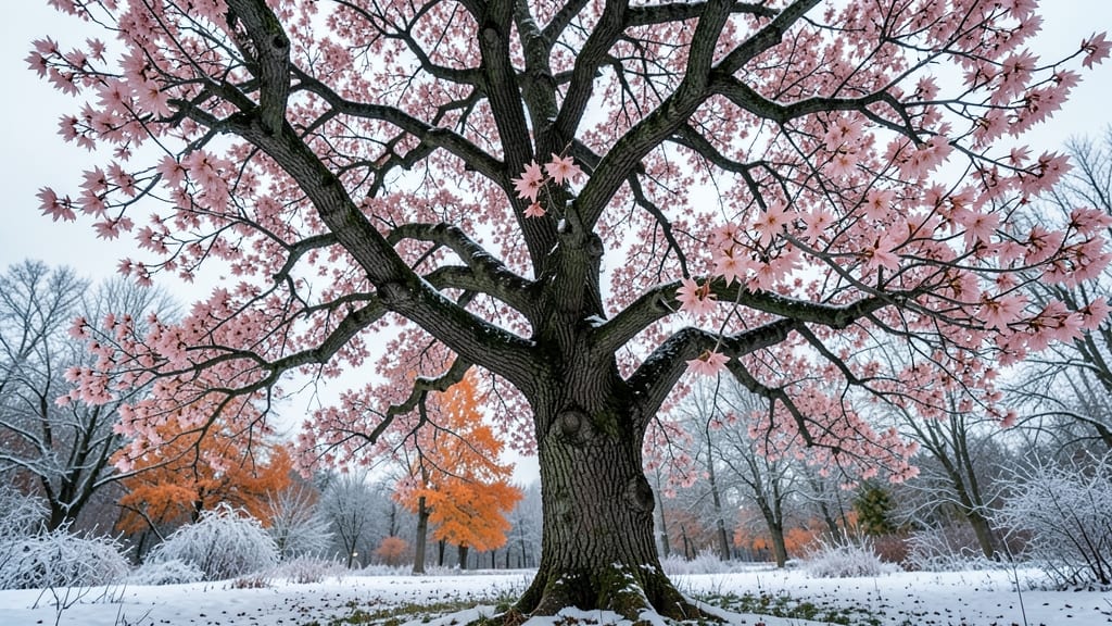 Manchurian Maple with Pink Star-Shaped Flowers