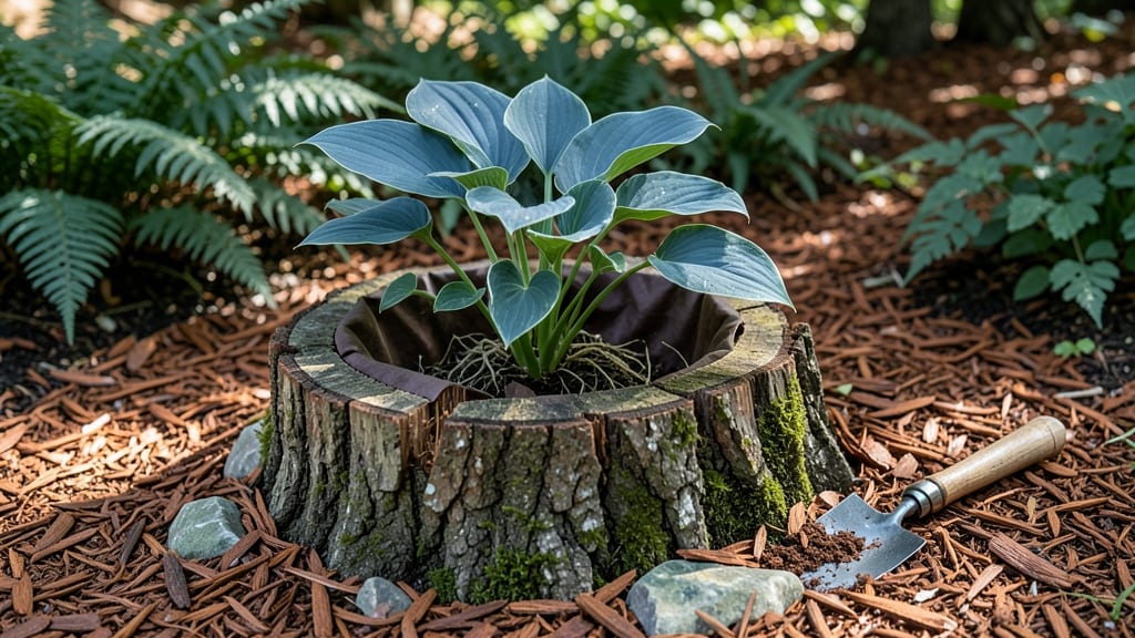 Hollowed Out Tree Stump Planter: Rustic Charm With Year-Round Greenery